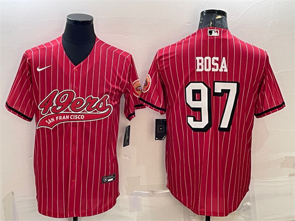 Men's San Francisco 49ers #97 Nick Bosa Red With Patch Cool Base Stitched Baseball Jersey